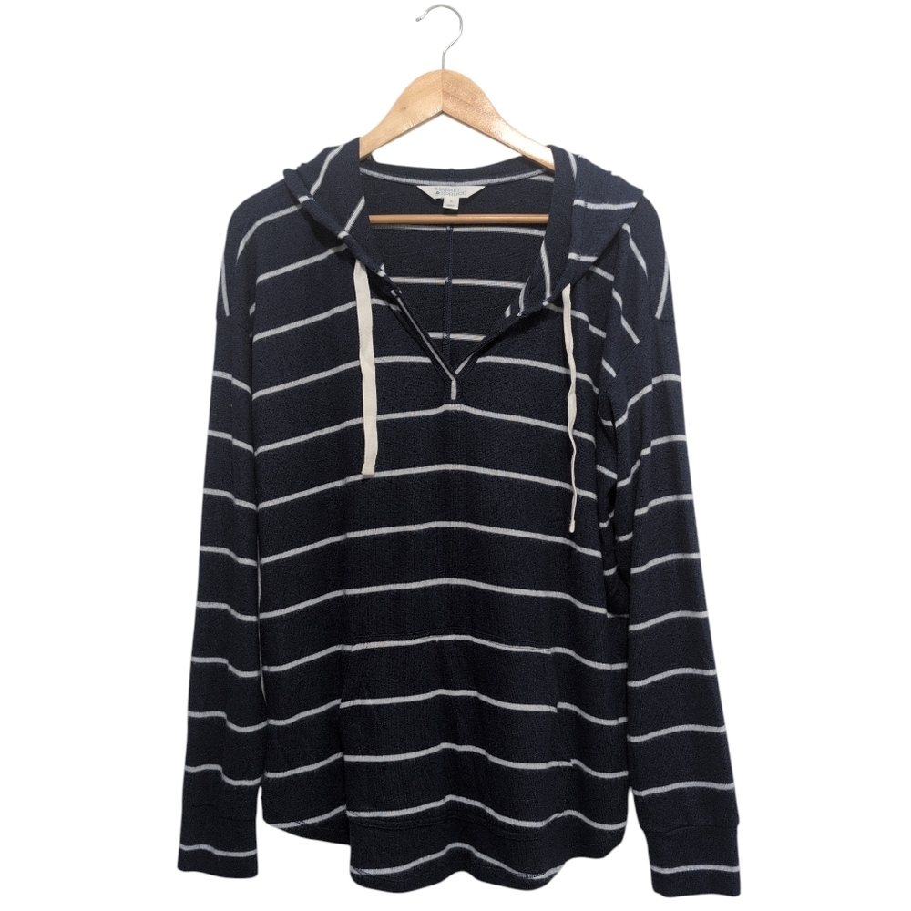 Market & Spruce Kallon Soft Brushed‎ Pullover Hoodie Navy Blue White Stripes XL